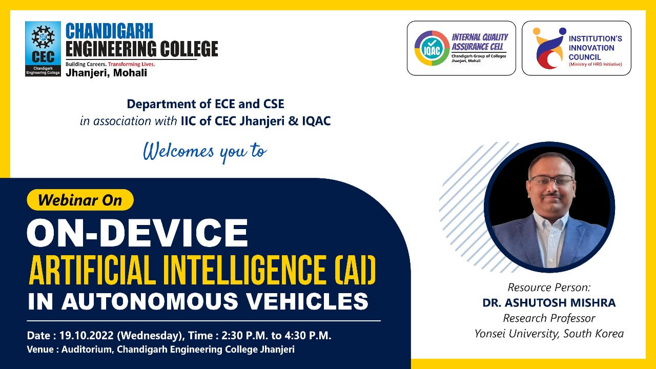 Webinar on - ON DEVICE ARTIFICIAL INTELLIGENCE (AI) in autonomous vehicles